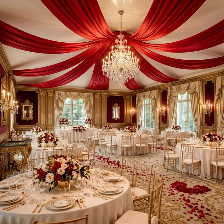 Drapé Rouge Satiné Plafond Mariage Minimaliste