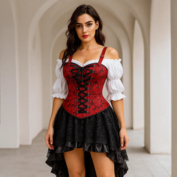 Ensemble Corset Pirate Rouge et Noir