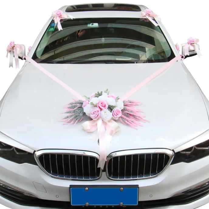 Ensemble Floral Rose pour Voiture Mariage Chic