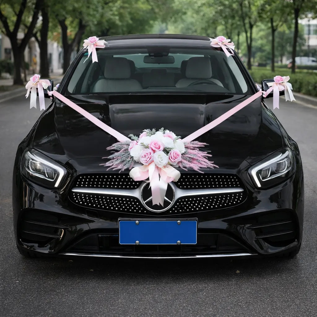 Ensemble Floral Rose pour Voiture Mariage Unique