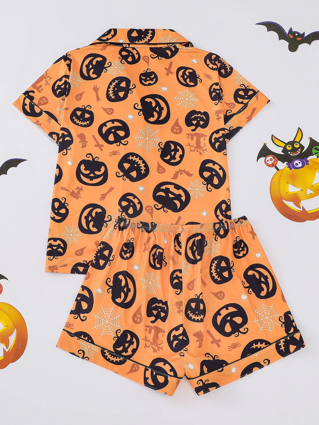 Ensemble Pyjama Orange Citrouille Femme Dos