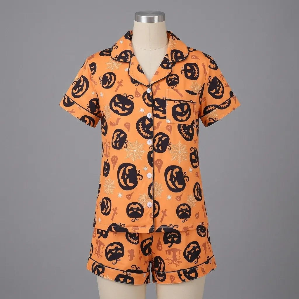 Ensemble Pyjama Orange Citrouille Femme Minimaliste
