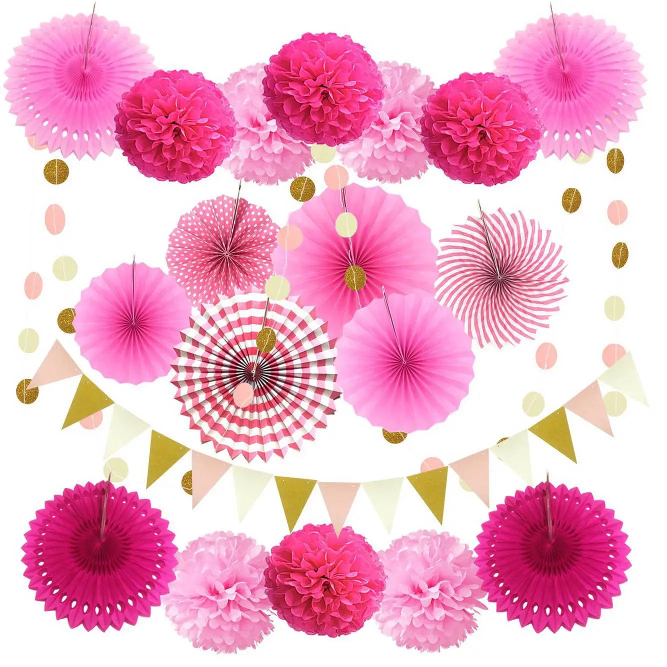Ensemble d’Eventails et de Pompons Roses Unique