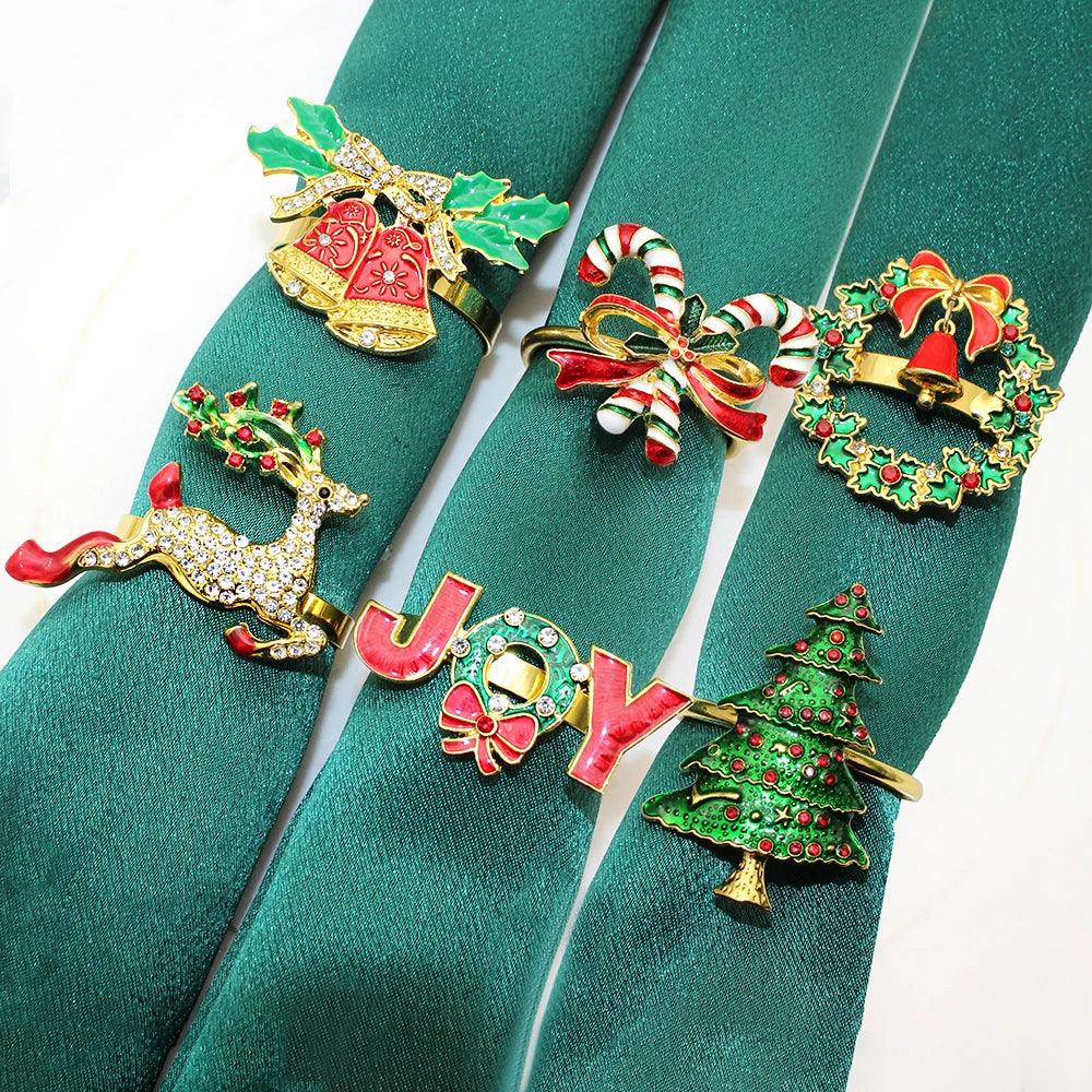 Ensemble de 6 Anneaux de Serviettes Noël doré 