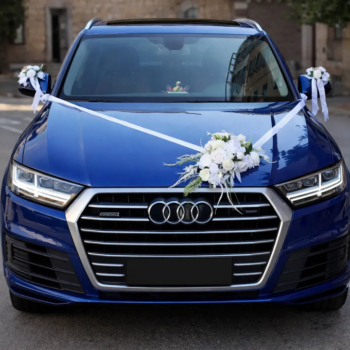 Ensemble de Déco Florale Blanche pour Véhicule Mariage