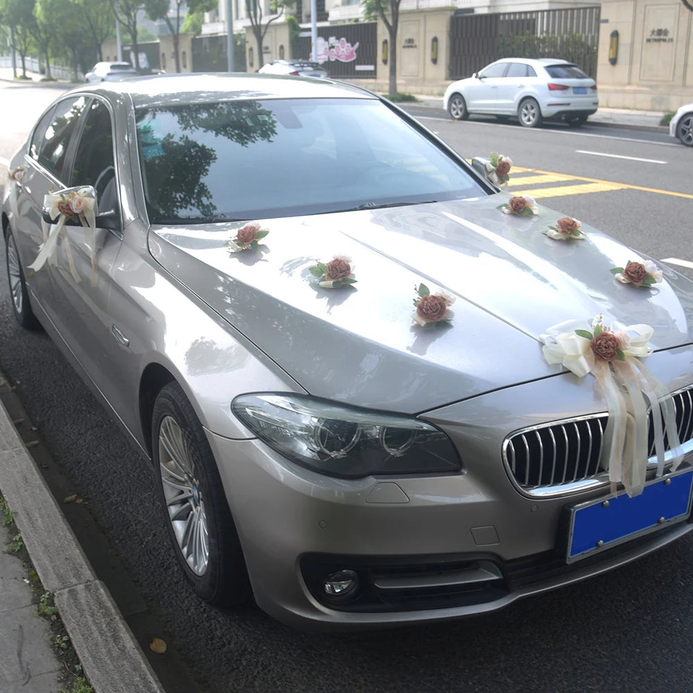 Ensemble de Déco Florale Rose Véhicule Mariage
