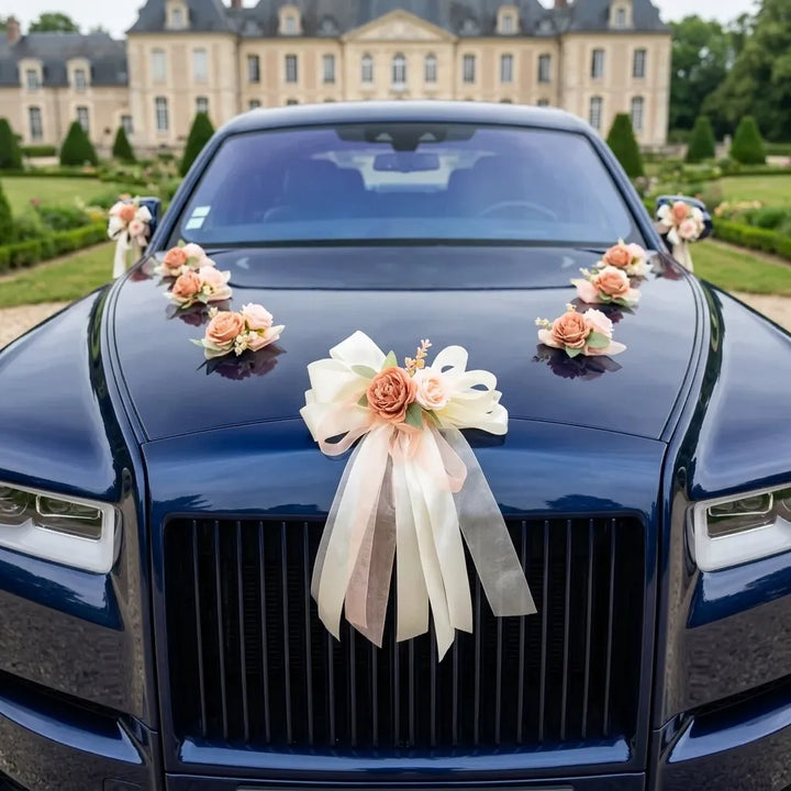 Ensemble de Déco Florale Rose Voiture Mariage Luxuriant