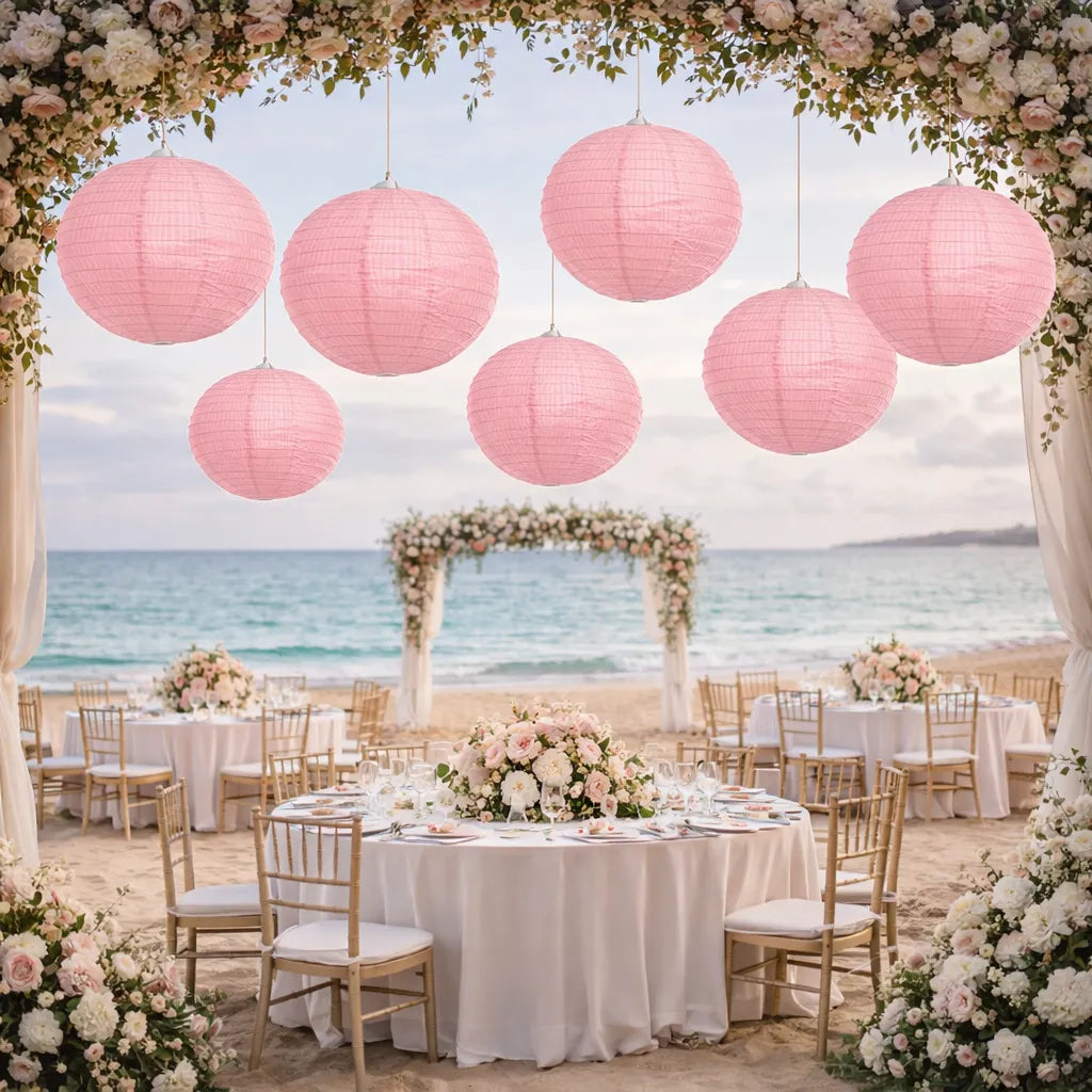 Ensemble de Lampions Mariage Roses