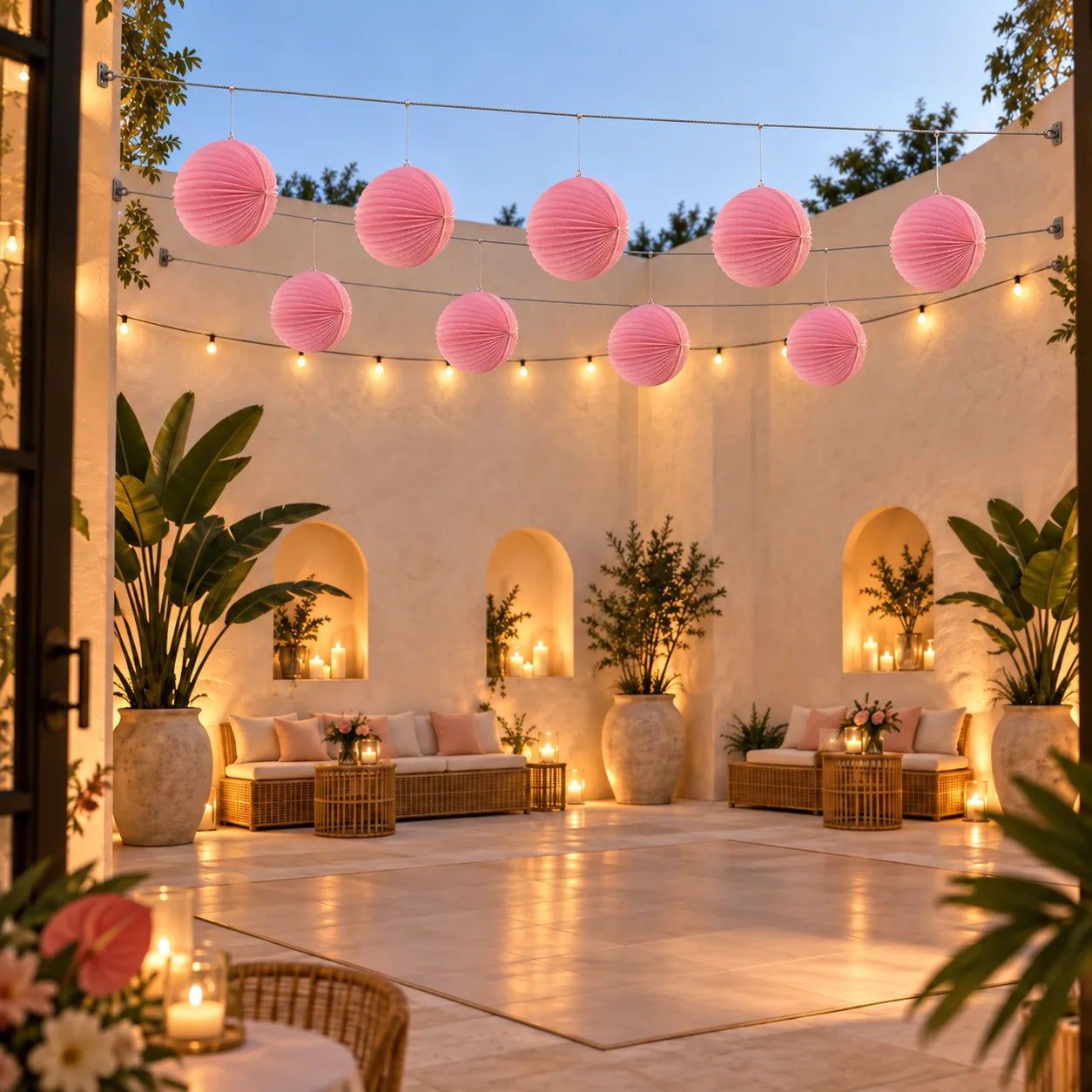 Ensemble de Lampions Mariage Roses Minimaliste