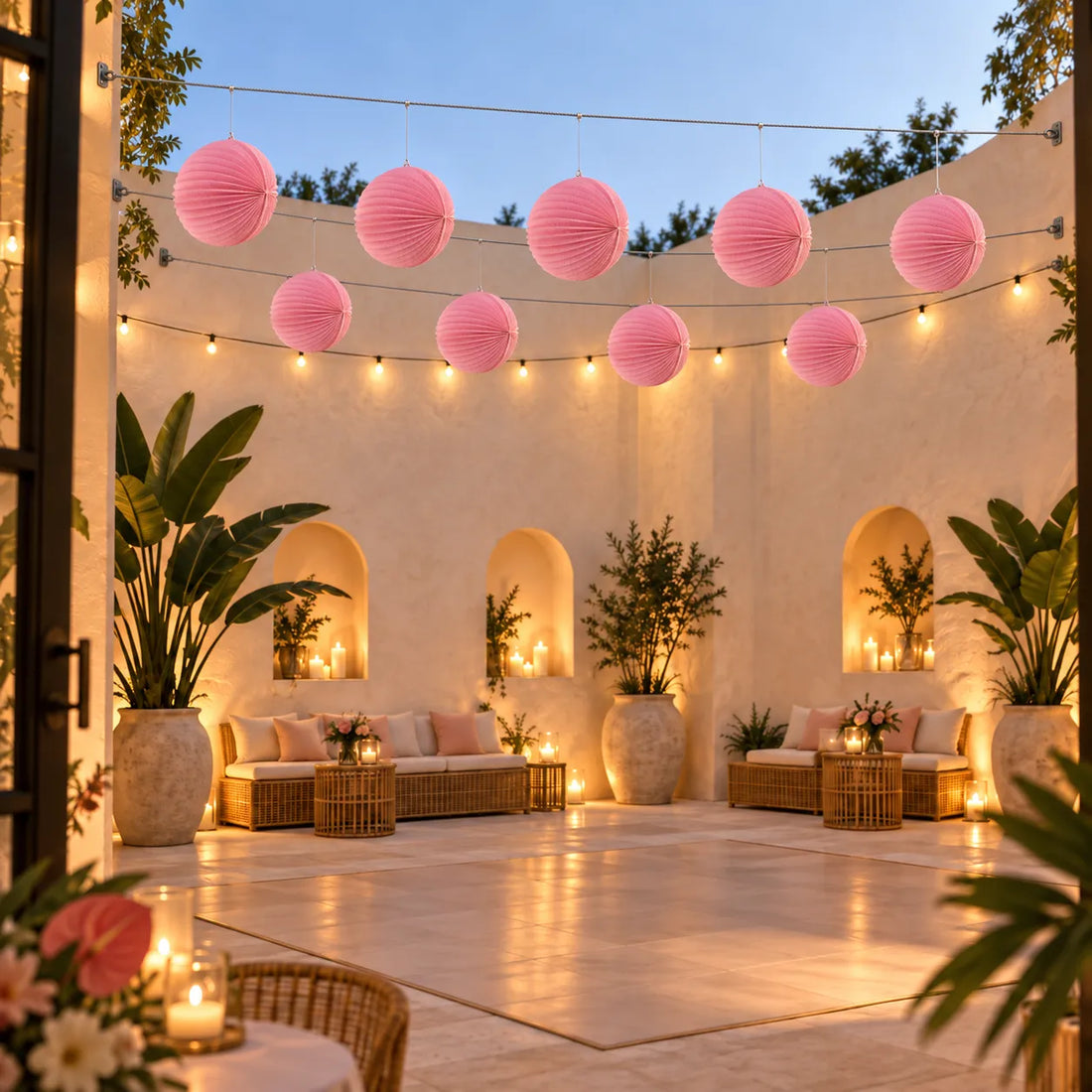 Ensemble de Lampions Mariage Roses Minimaliste
