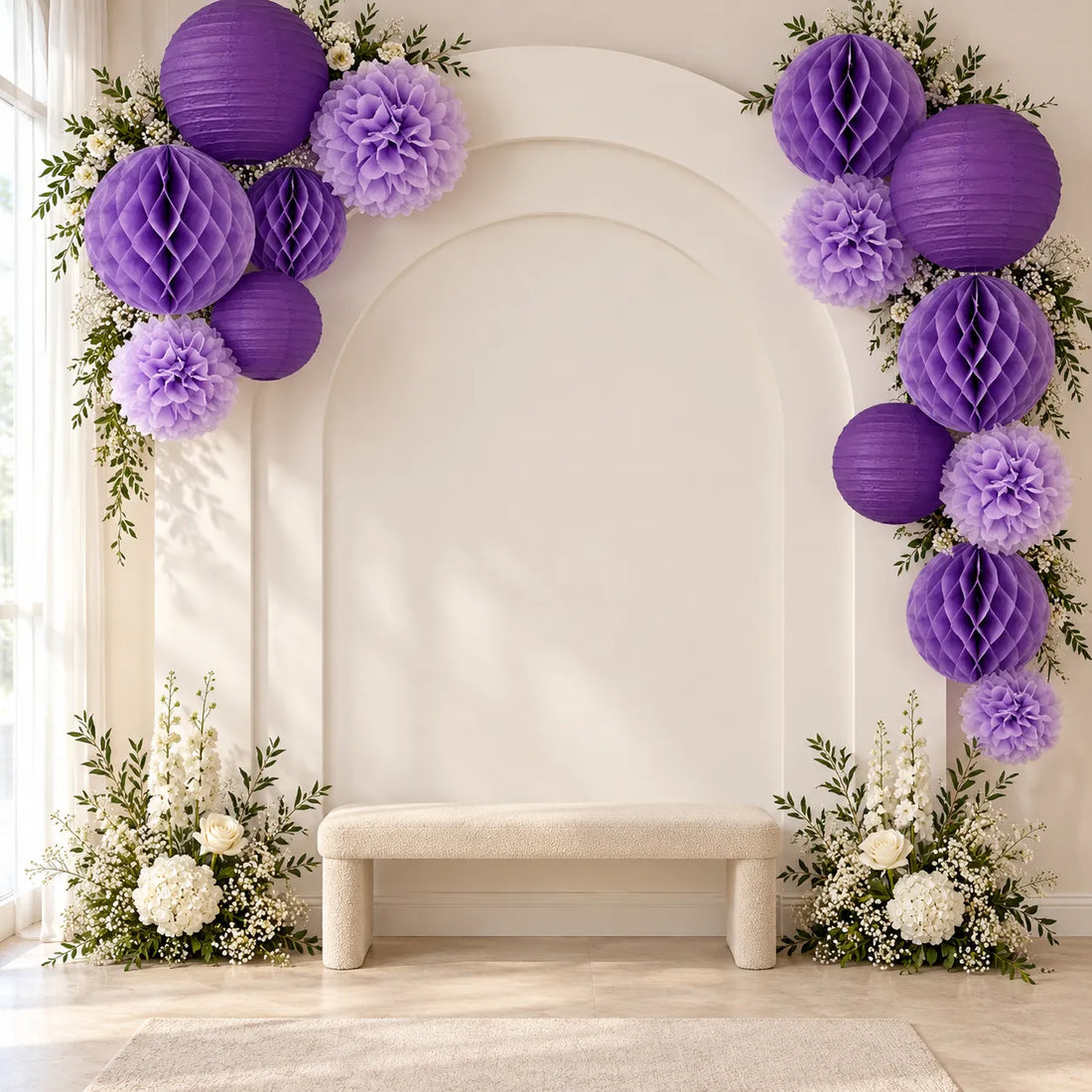 Ensemble de Lampions Mariage Violets Minimaliste
