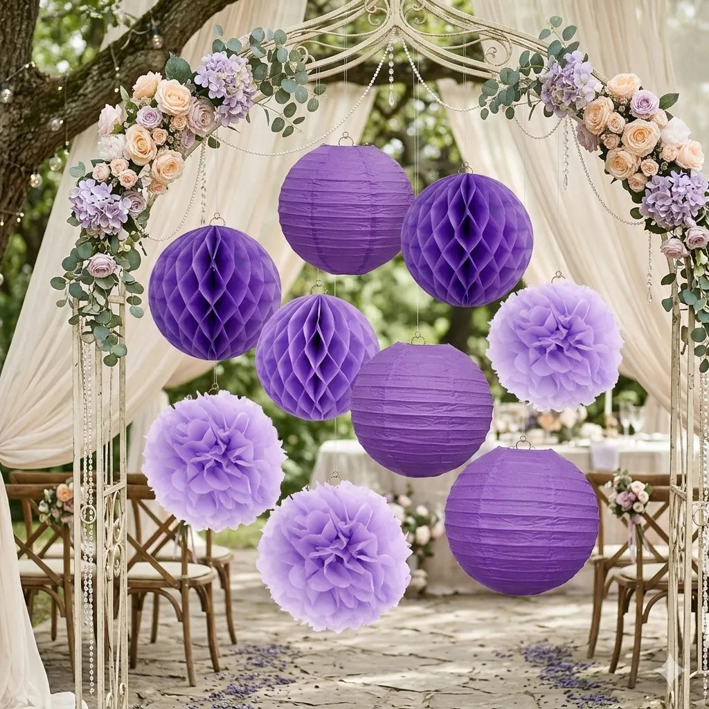 Ensemble de Lampions Mariage Violets Raffiné