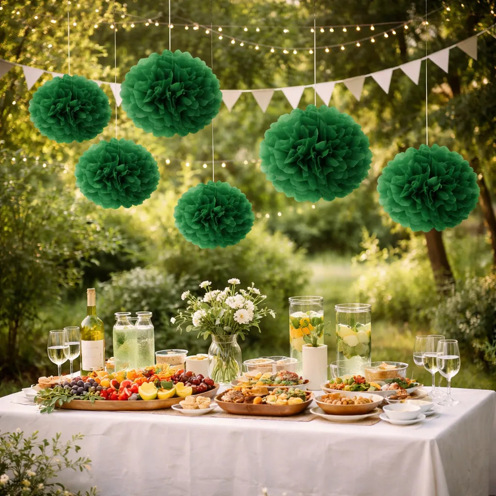 Ensemble de Pompons Papier Vert Nature