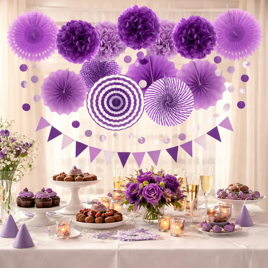 Ensemble de Pompons et Rosaces Violets