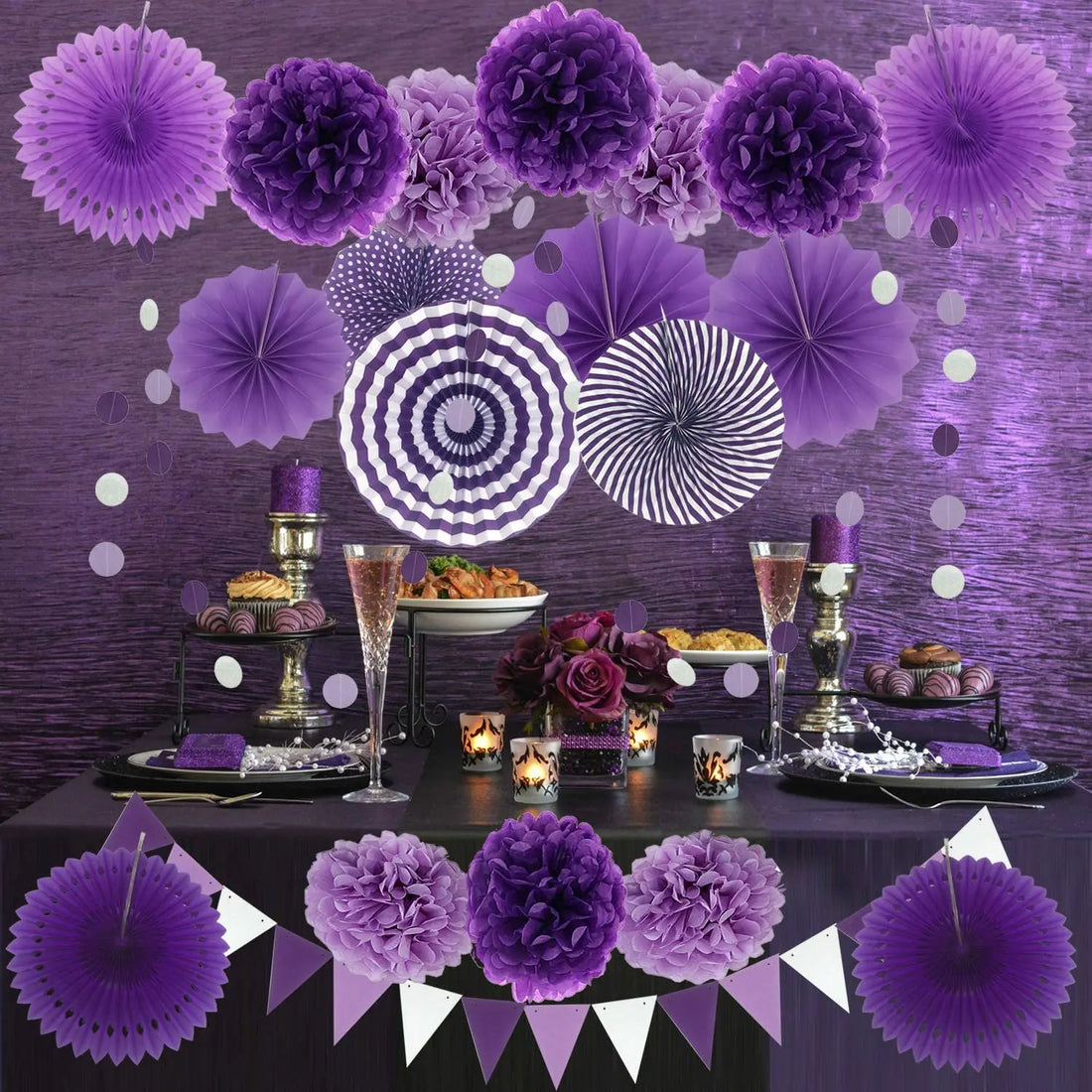 Ensemble de Pompons et Rosaces Violets chic