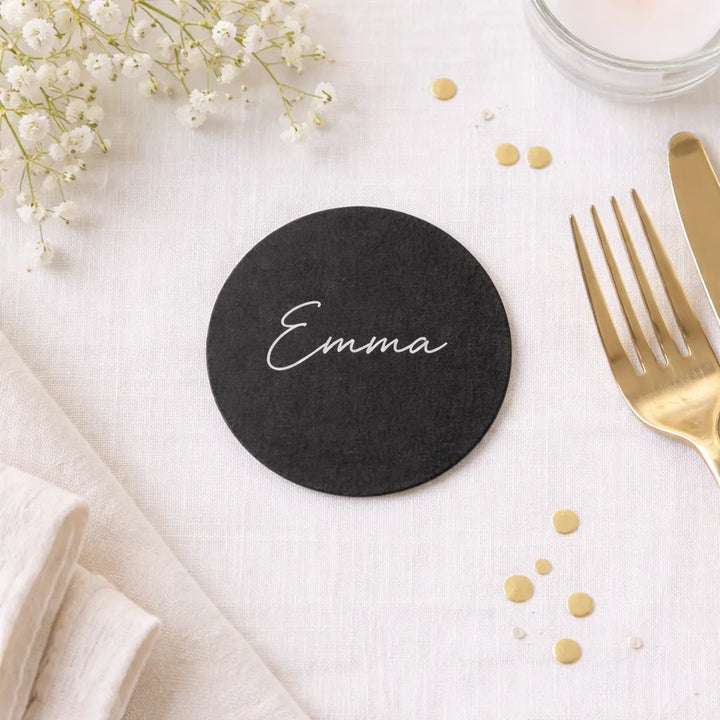 Etiquette Marque Place Rond Noir Mariage