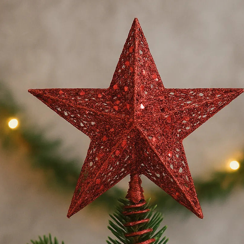 Etoile Noël Pailletée en Fer Forgé Rouge