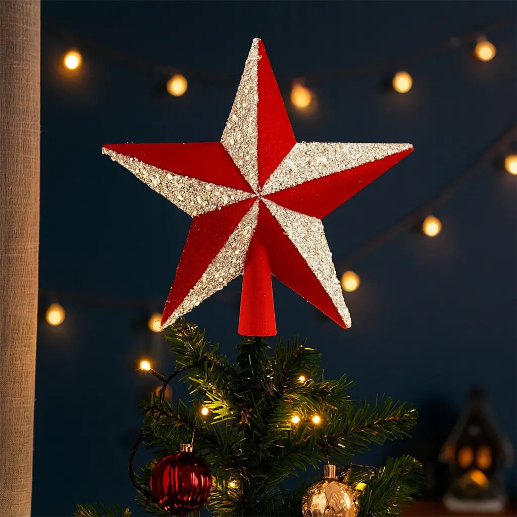 Etoile Sapin de Noël Rouge à Paillettes