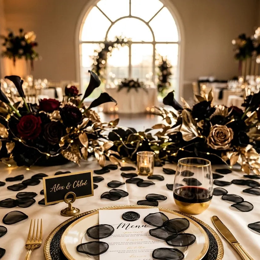 Faux Pétales De Fleurs Noirs en Organza Unique