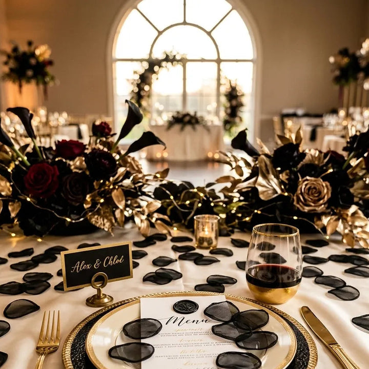 Faux Pétales De Fleurs Noirs en Organza Unique