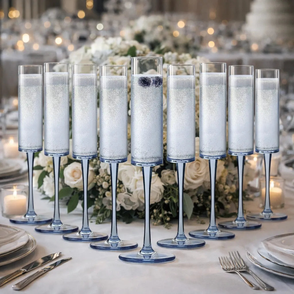 Flûte à Champagne Mariage Bleu en Plastique 