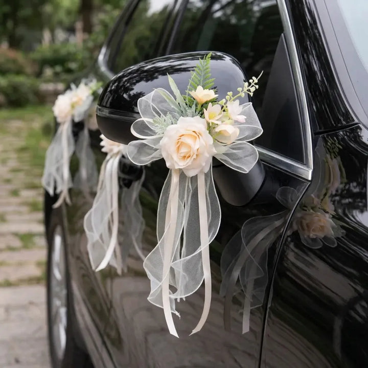 Fleur Champagne Élégante Voiture Mariage Somptueux