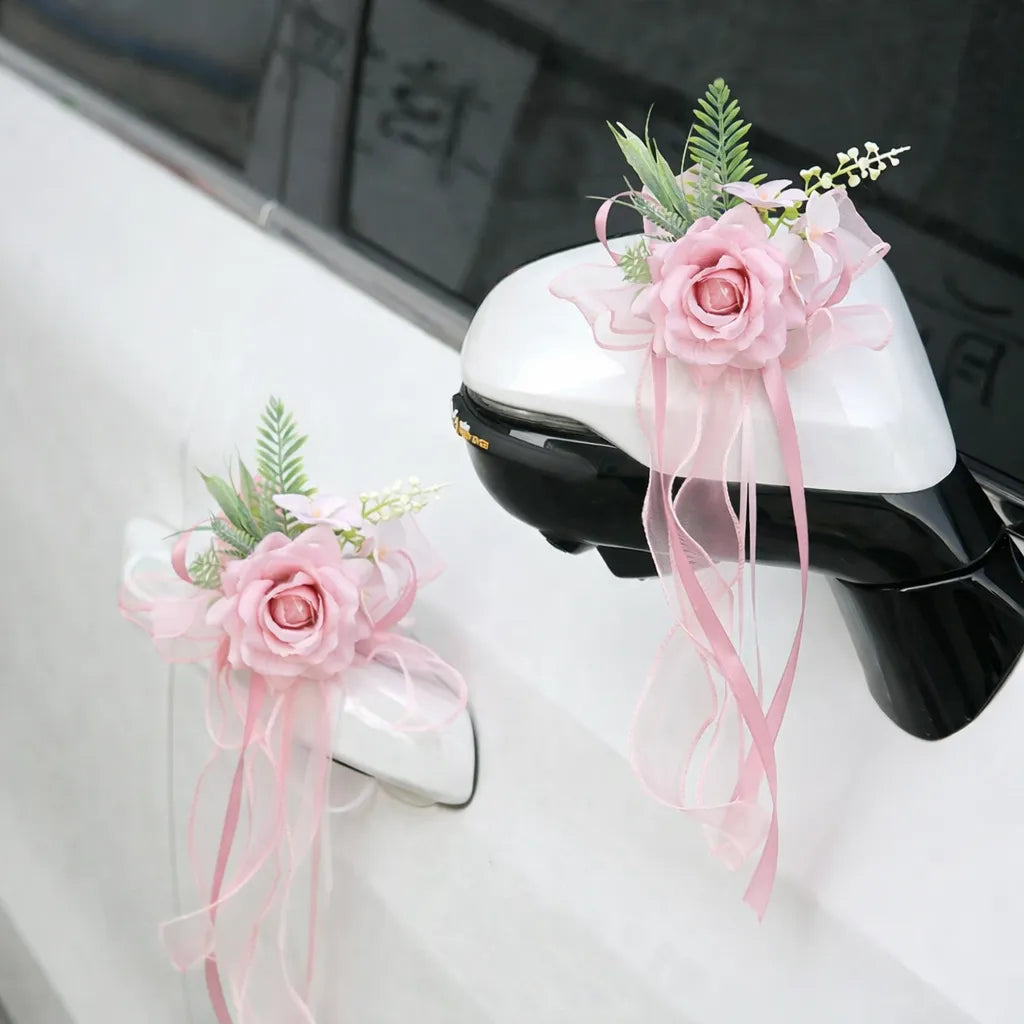Fleur Rose à Ruban Véhicule Mariage