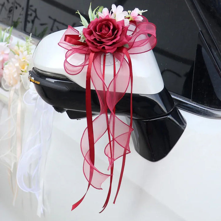 Fleur Rouge Romantique à Ruban pour Voiture