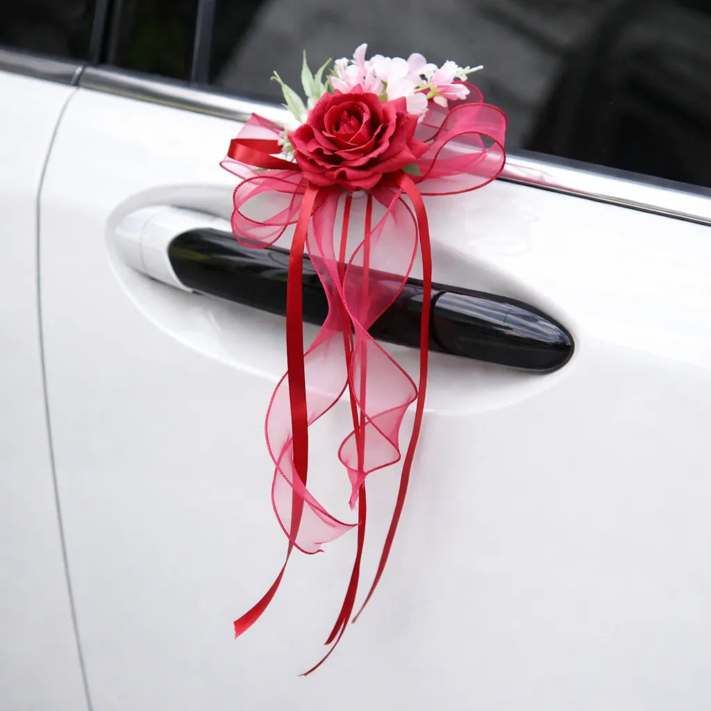 Fleur Rouge Romantique à Ruban pour Voiture Unique