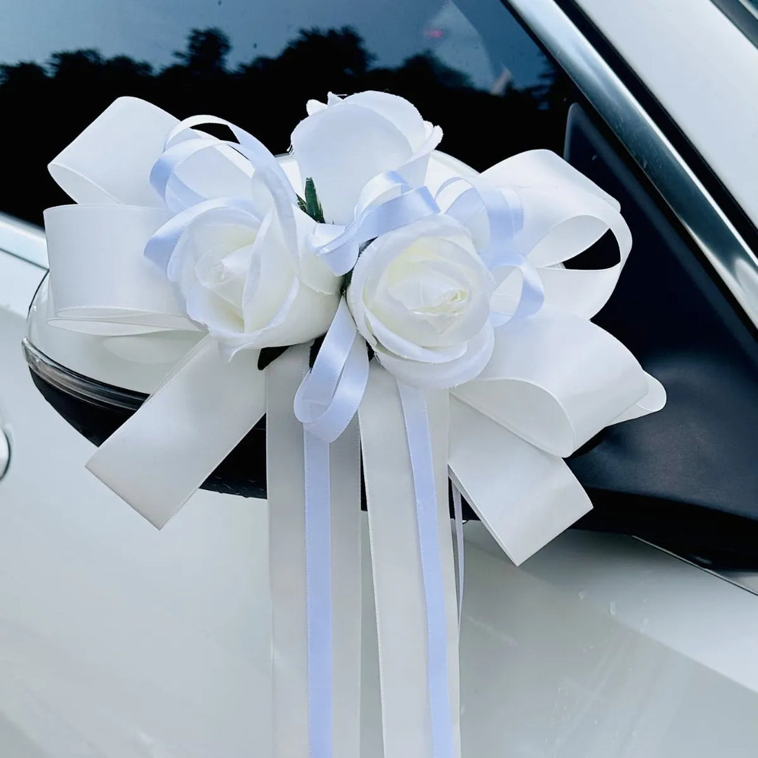 Fleurs Artificielles Blanches à Nœud Voiture Mariage