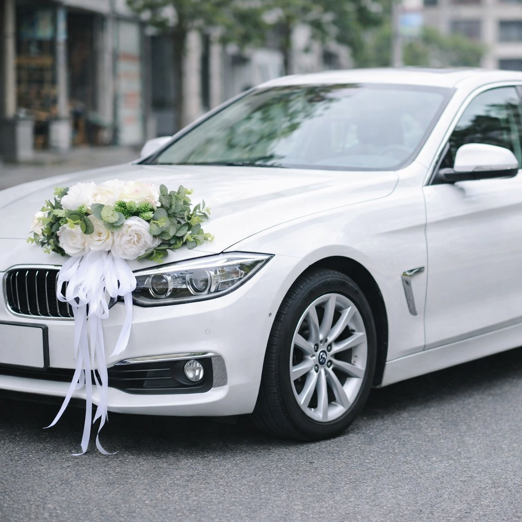 Fleurs Blanches Décoratives Voiture Mariage Unique