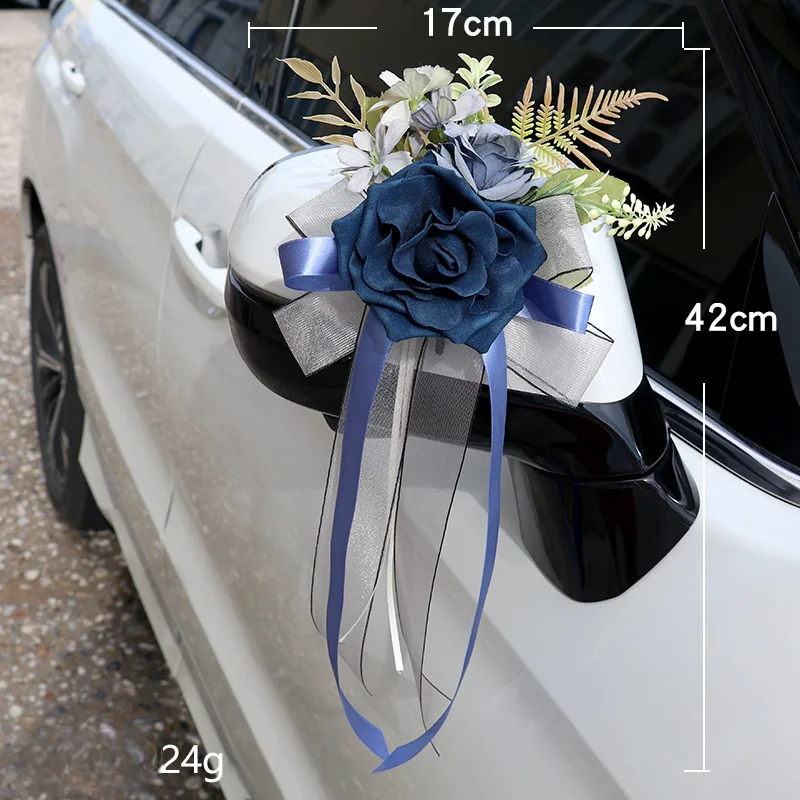 Fleurs Bleues Elégantes pour Voiture Mariage Durable