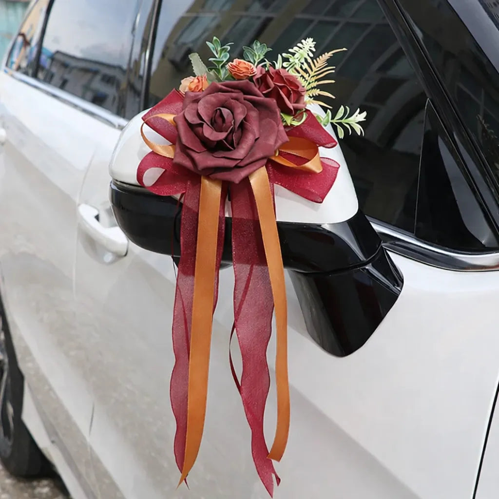 Fleurs Bordeaux Décoratives Voiture Mariage