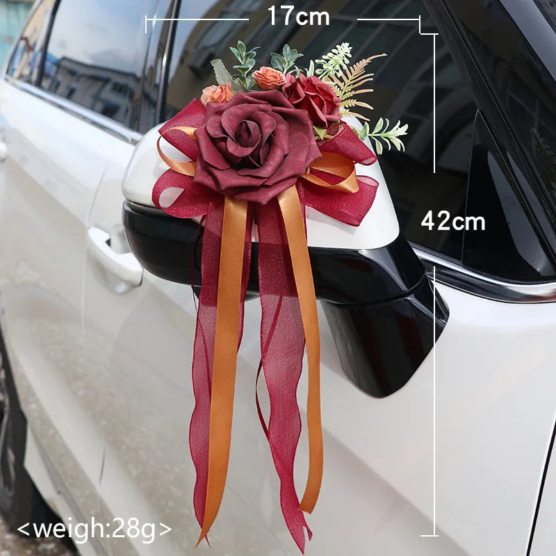 Fleurs Bordeaux Décoratives Voiture Mariage Chic