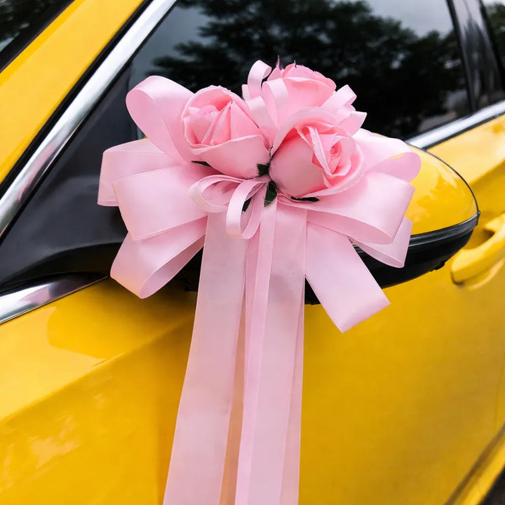 Fleurs Roses à Nœud Déco Voiture Mariage