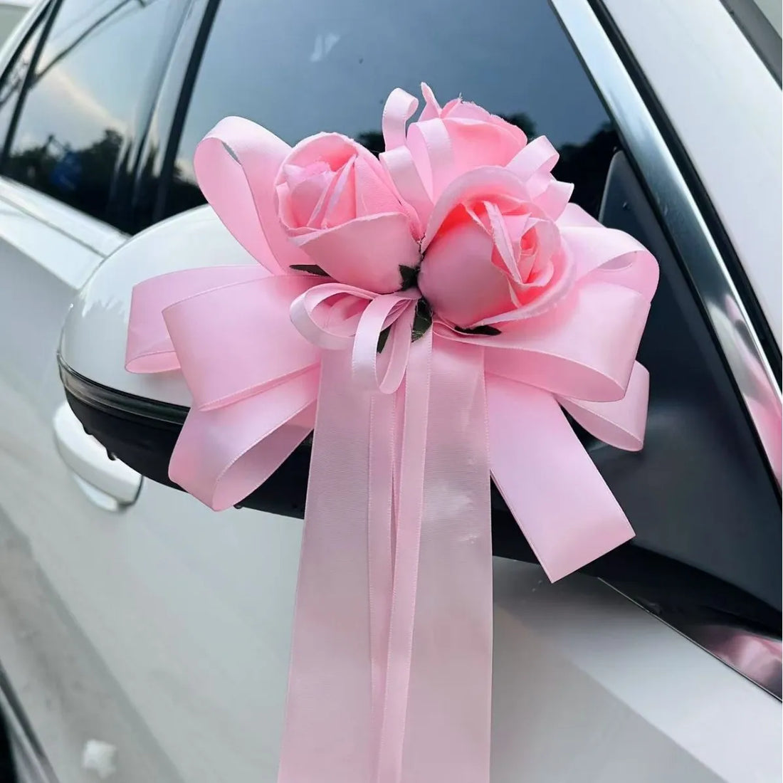 Fleurs Roses à Nœud Déco Voiture Mariage Chic