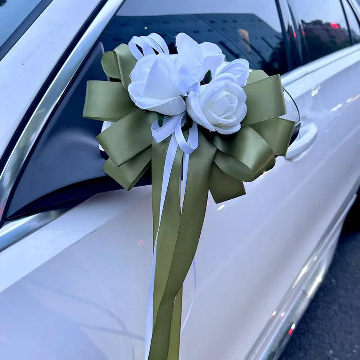 Fleurs à Ruban Vert pour Voiture Mariage