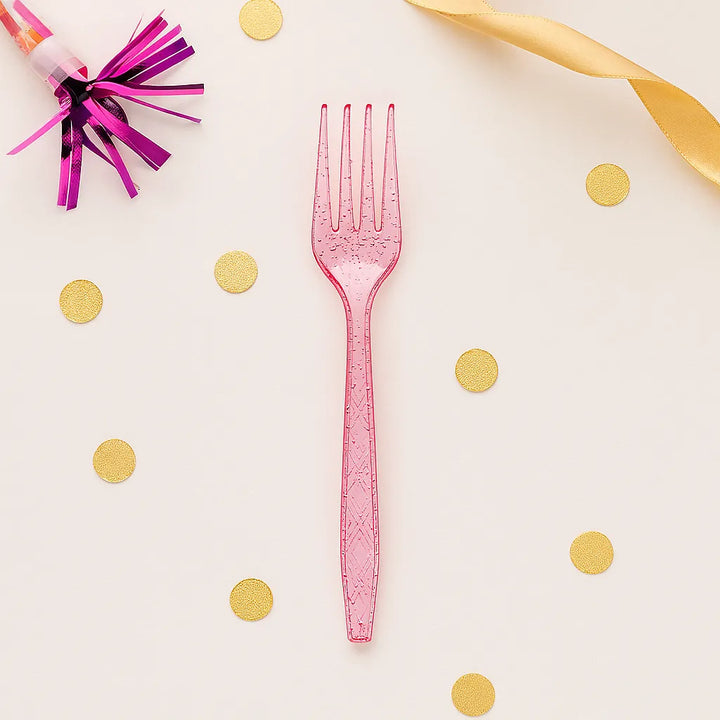 Fourchettes Jetables Roses pailletées 1