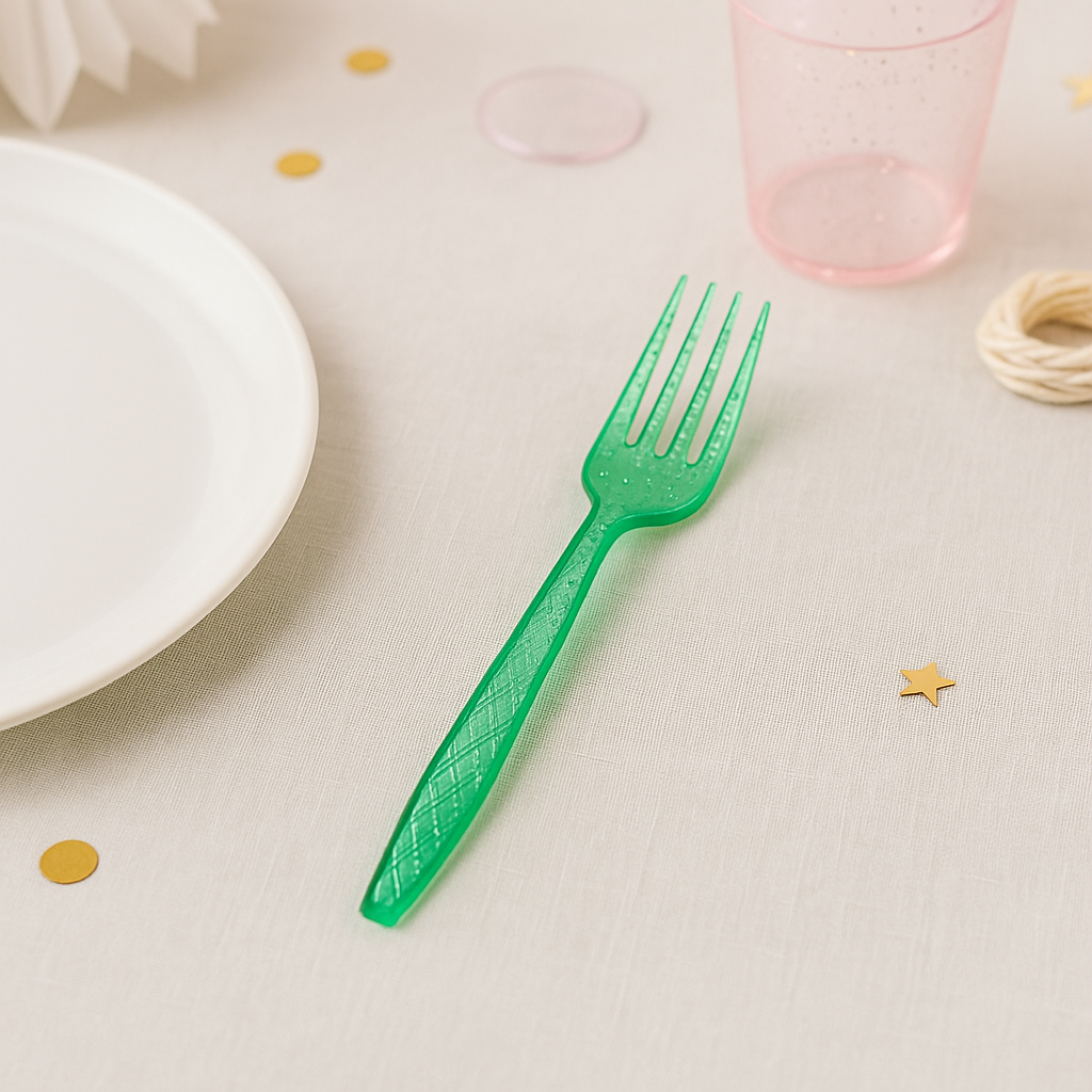 Fourchettes Jetables Vertes Pailletées