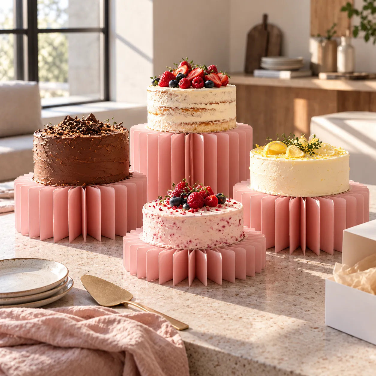 Support à Gâteau en Carton Rose