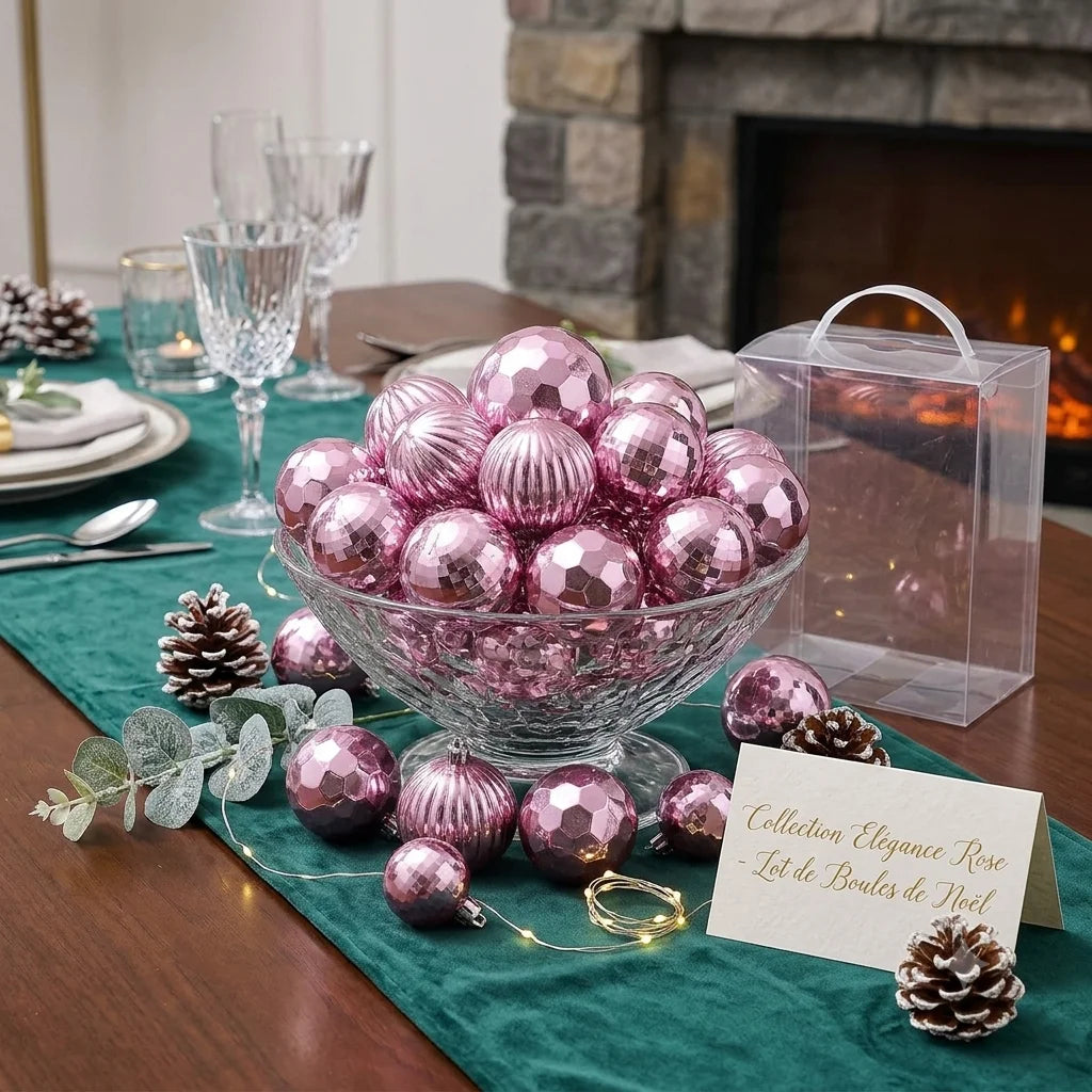 Lot de Boules de Noël Roses