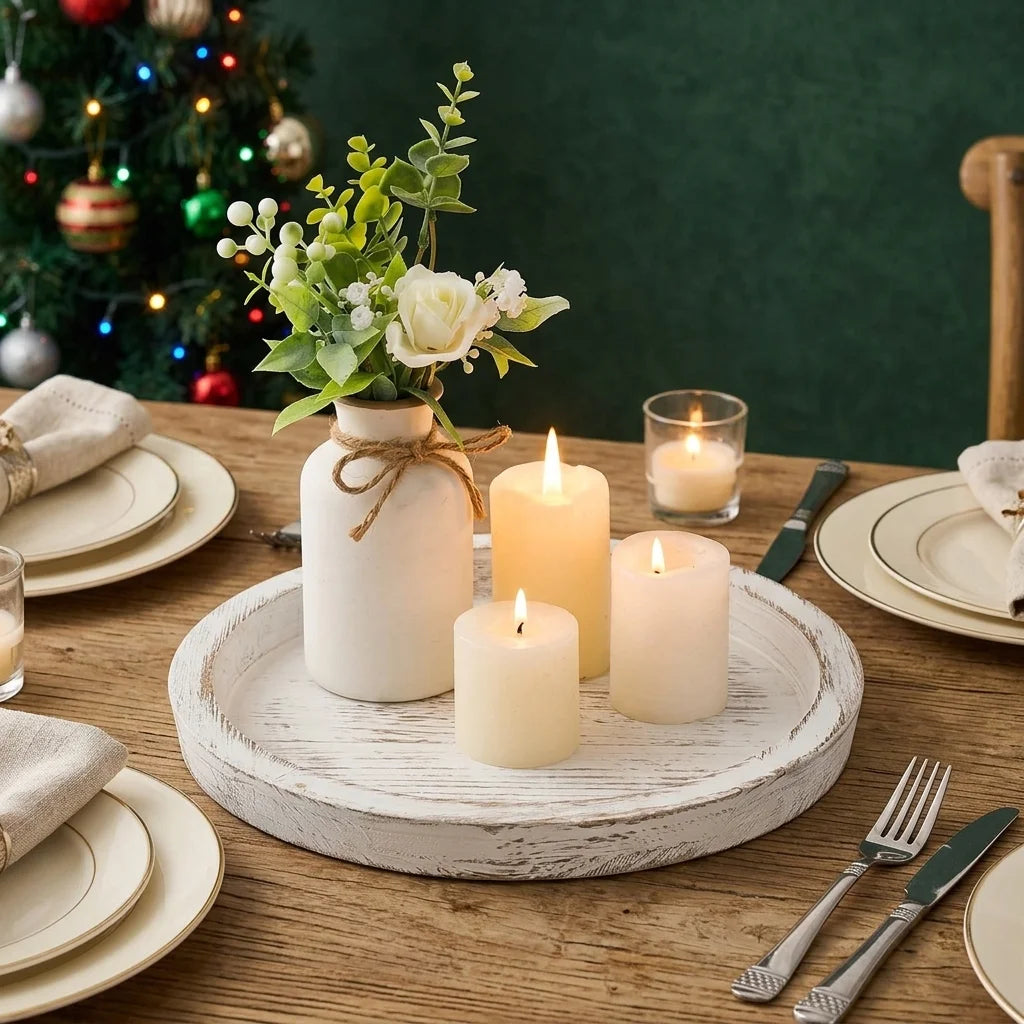 Plateau en Bois Rustique Centre de Table