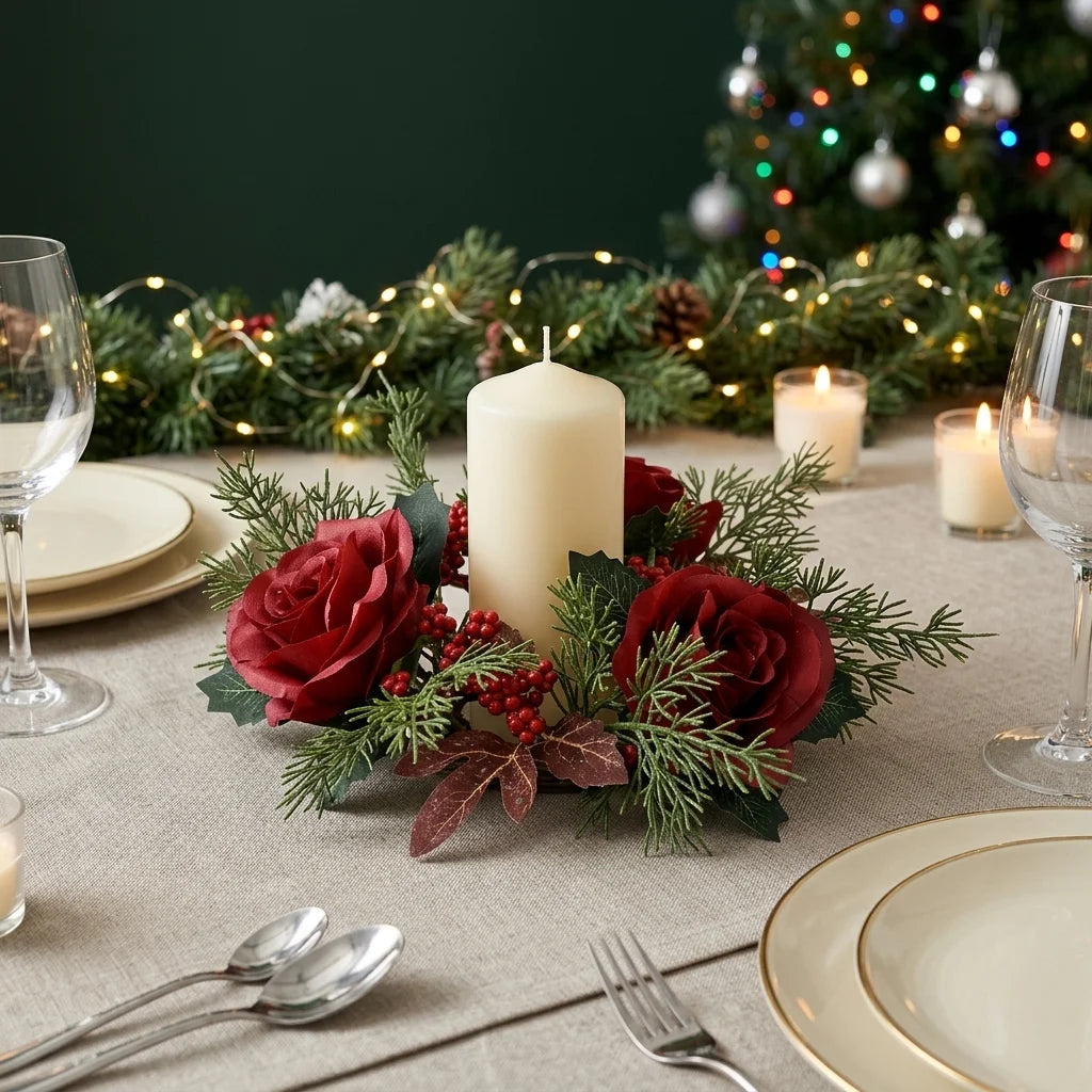 Couronne de Table Fleur de Rose pour Bougie
