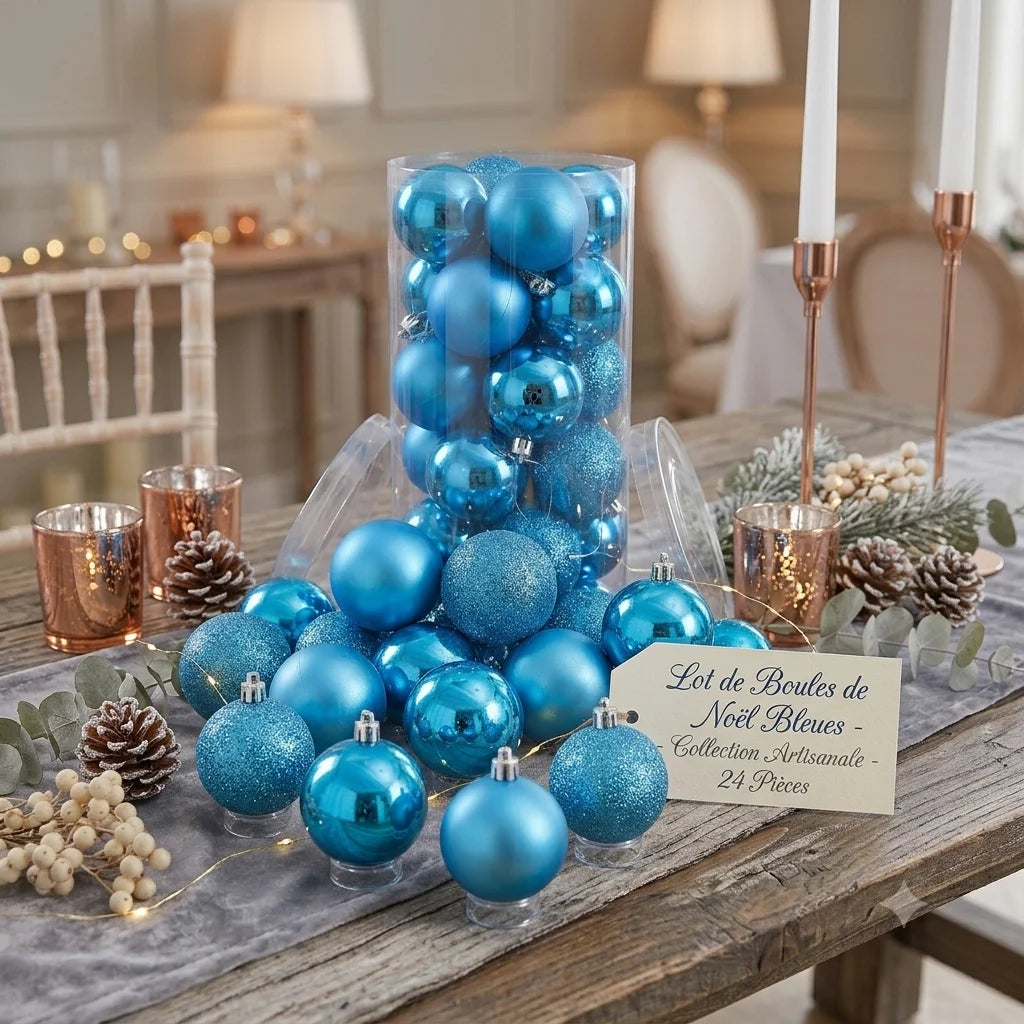 Lot de Boules de Noël Bleues