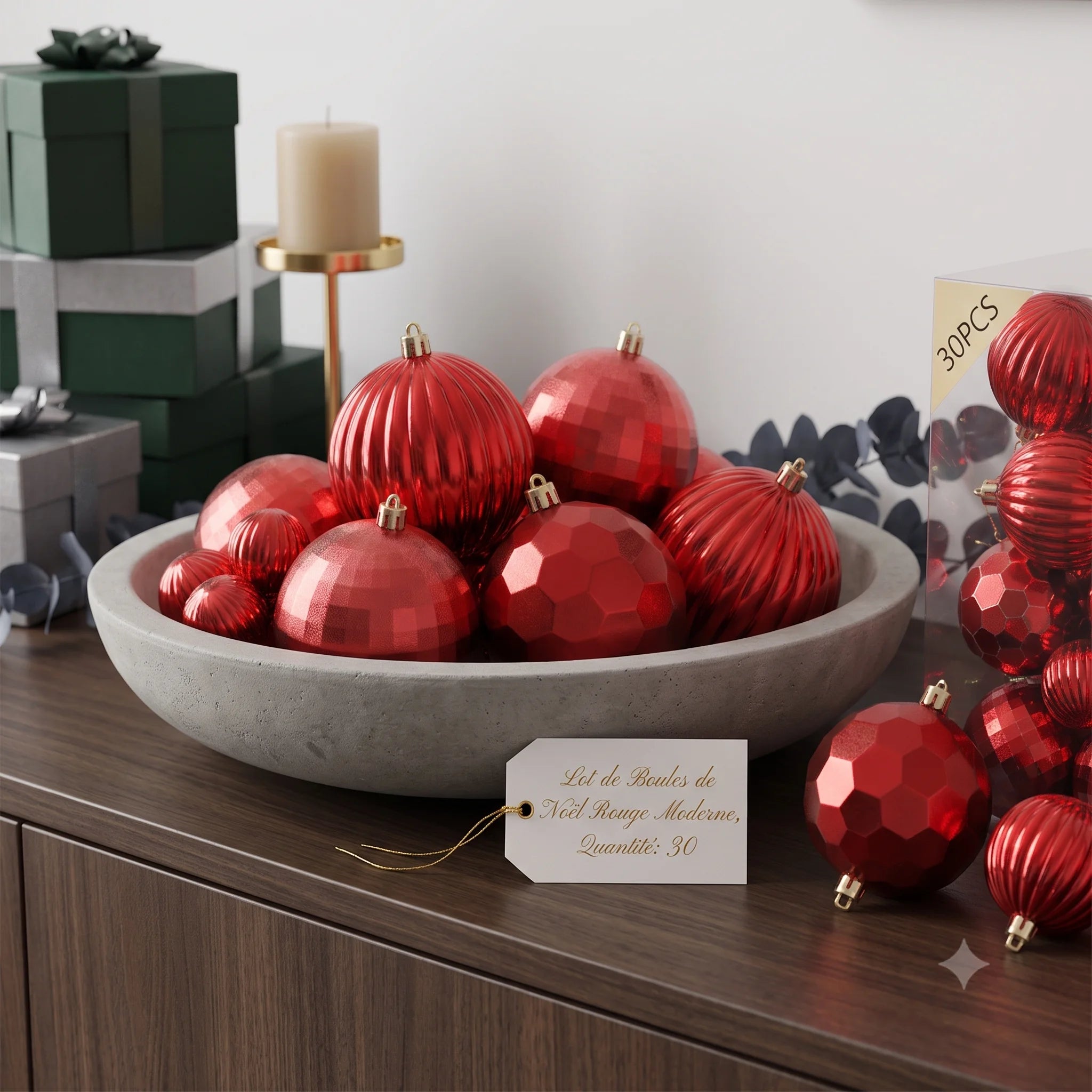 Lot de Boules de Noël Rouge Moderne