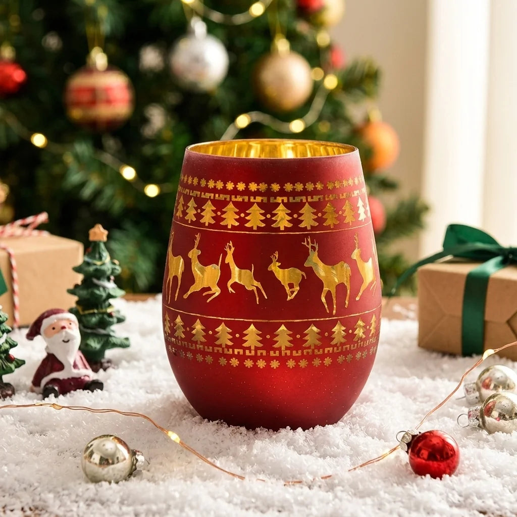 Verre Noël Rouge Gravé Elans