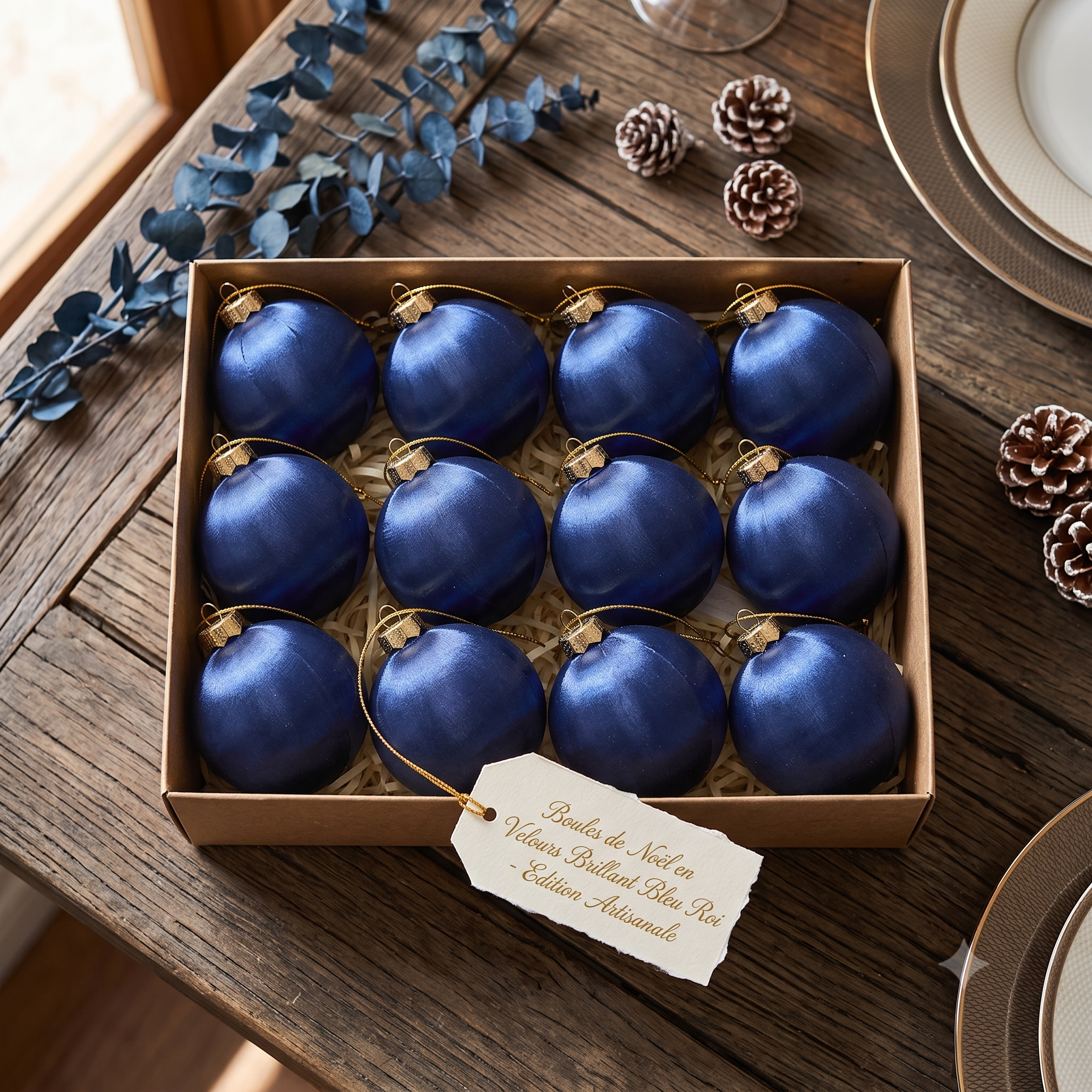 Boules de Noël en Velours Brillant Bleu Roi