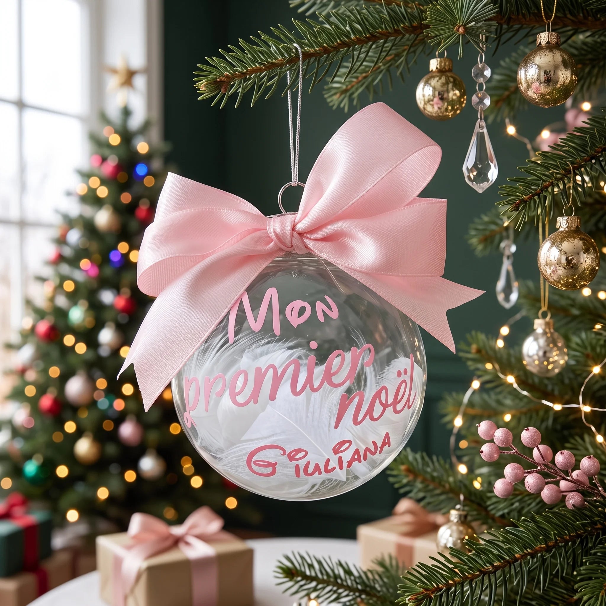 Boule Premier Noël Personnalisée Rose