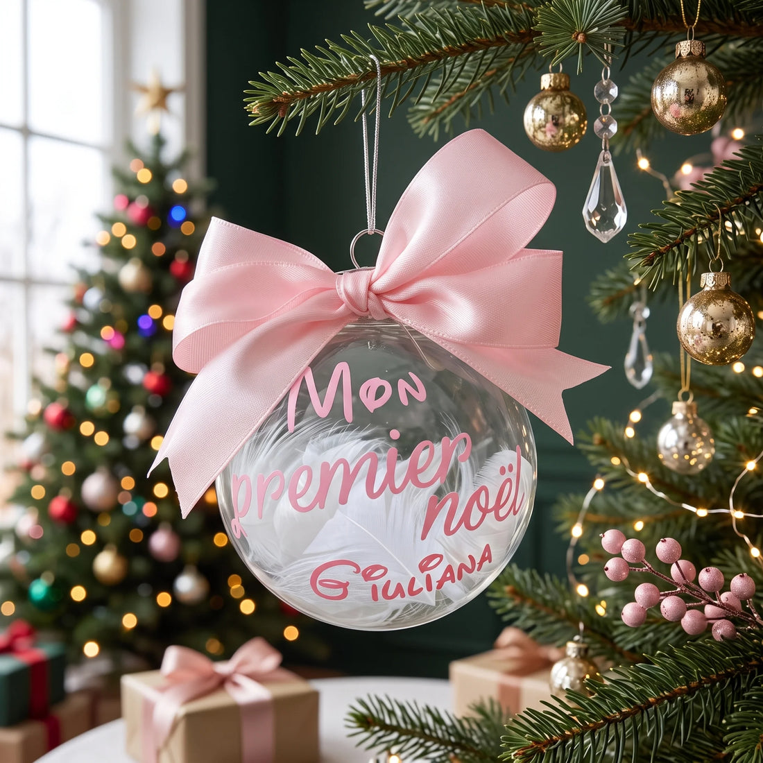 Boule Premier Noël Personnalisée Rose