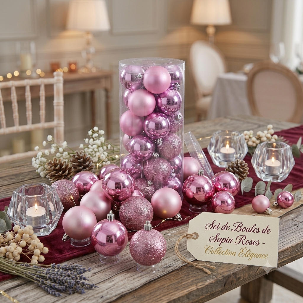 Set de Boules de Sapin Roses